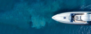 Aerial shot of speed boat in ocean