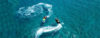 Aerial shot of two jet skis in ocean