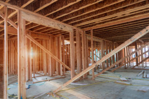 Inside of structure new construction with beams