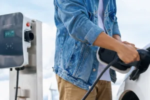Electric car being charged